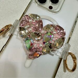 Crystal Heart Phone Grip - Pink and Clear Heart
